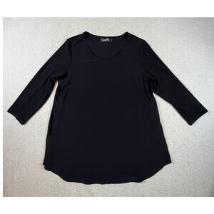 Sympli Women 12 Black Slinky Knit 3/4 Sleeve Minimalist Travel Stretch Top